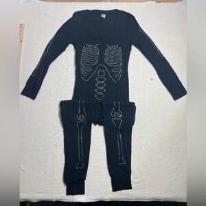 PINK Victoria's Secret Black Ribbed skeleton one piece pajamas